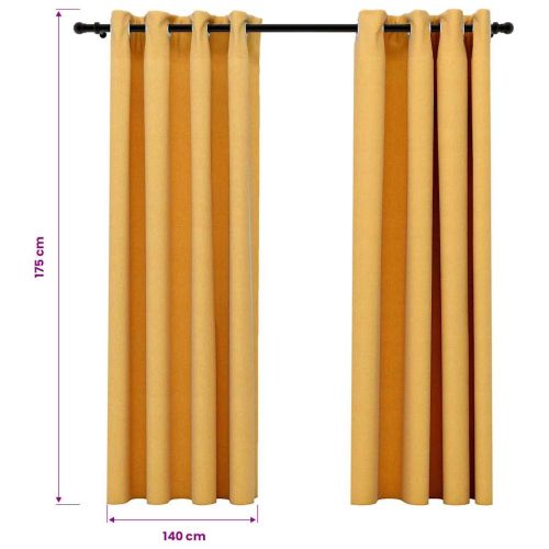 Затъмняващи завеси имитация лен с отвори 2 бр жълти 140x175 см