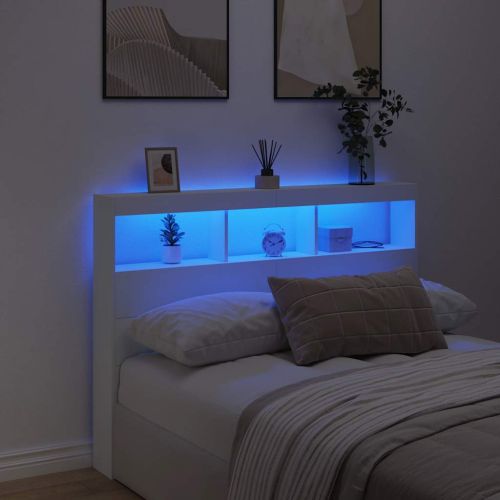 Табла шкаф с LED, бял, 140x17x102 см