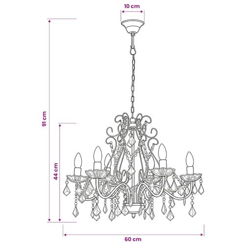 Полилей с кристали, златист, кръгъл, 6 х Е14