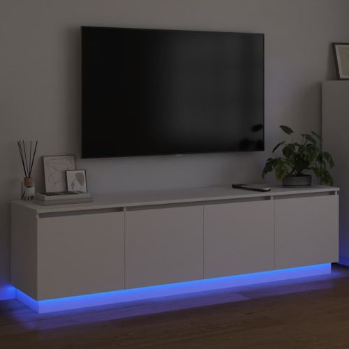 ТВ шкаф с LED Бяло 180 x 38 x 49 см Инженерно дърво
