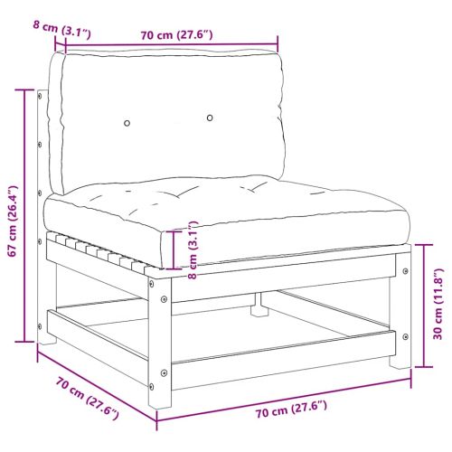 Градински комплект с възглавници, 2 части, борово дърво масив