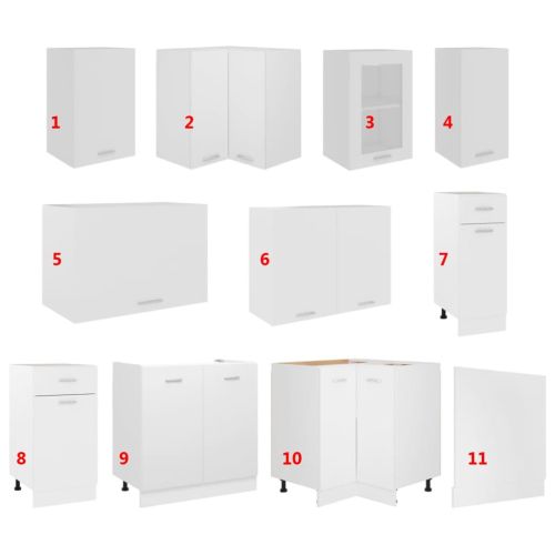 Комплект кухненски шкафове, 11 части, "Lyon", бяло инженерно дърво