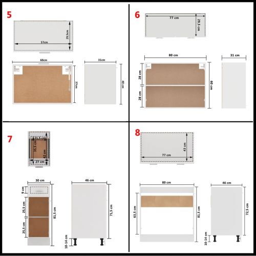 Комплект кухненски шкафове, 11 части, "Lyon", бяло инженерно дърво