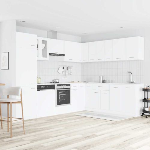 Комплект кухненски шкафове, 14 части, "Lyon", бяло инженерно дърво