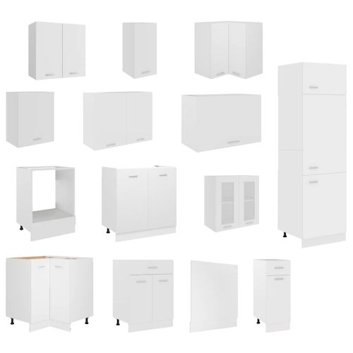 Комплект кухненски шкафове, 14 части, "Lyon", бяло инженерно дърво