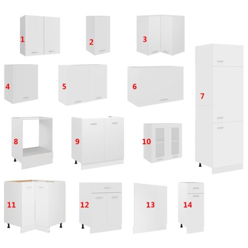 Комплект кухненски шкафове, 14 части, "Lyon", бяло инженерно дърво