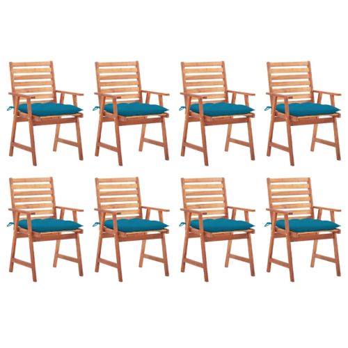 Градински трапезни столове, 8 бр, с възглавници, акация масив