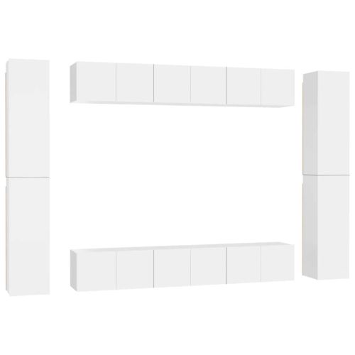 Комплект ТВ шкафове от 10 части, бял, инженерно дърво