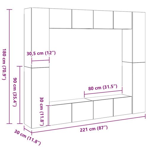 Комплект ТВ шкафове от 8 части, дъб сонома, инженерно дърво