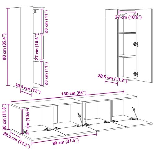 Комплект ТВ шкафове от 4 части, дъб сонома, инженерно дърво
