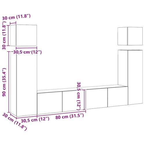 Комплект ТВ шкафове от 8 части, дъб сонома, инженерно дърво