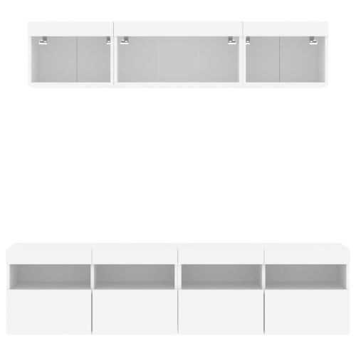 ТВ стенни модули с LED, 5 части, бели, инженерно дърво