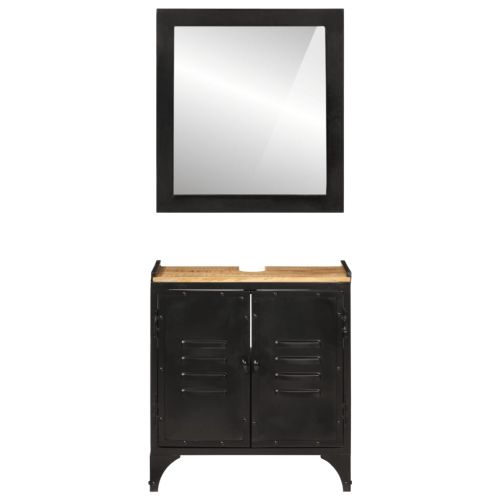 Комплект мебели за баня, 2 части, желязо и масивно манго