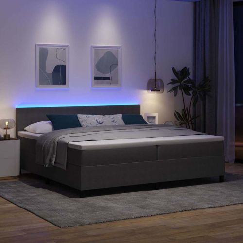 LED кутия за пружини с легло Светлосив и бял 200 x 200 cm