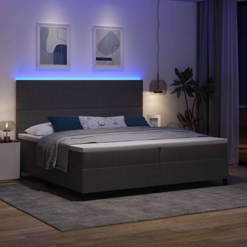 LED кутия за пружини с легло Светлосив и бял 200 x 200 cm