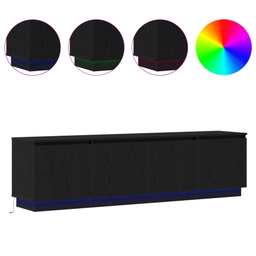 ТВ шкаф с LED Черния дъб 180 x 38 x 49 см Инженерно дърво