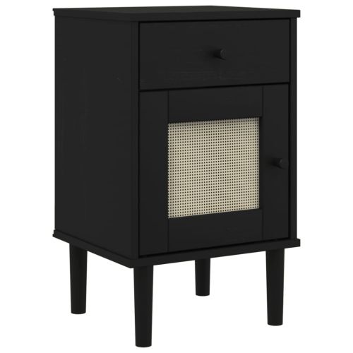 Нощно шкафче SENJA ратанова визия черно 40x35x65 см бор масив