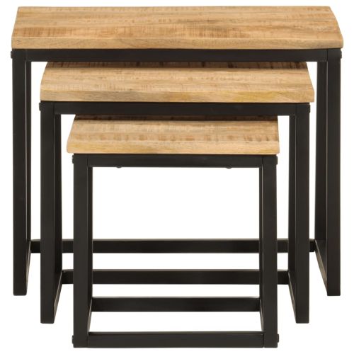 Стифиращи масички за кафе, 3 бр, мангово дърво масив и желязо