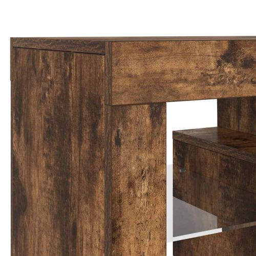 ТВ шкаф с LED осветление, опушен дъб, 120x35x40 см