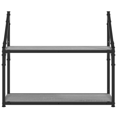 Стенен рафт на 2 нива сив сонома 60x21x51 см инженерно дърво