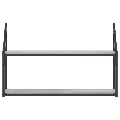 Стенен рафт на 2 нива сив сонома 80x21x51 см инженерно дърво