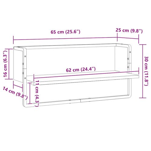 Стенен рафт с шина, опушен дъб, 65x25x30 см