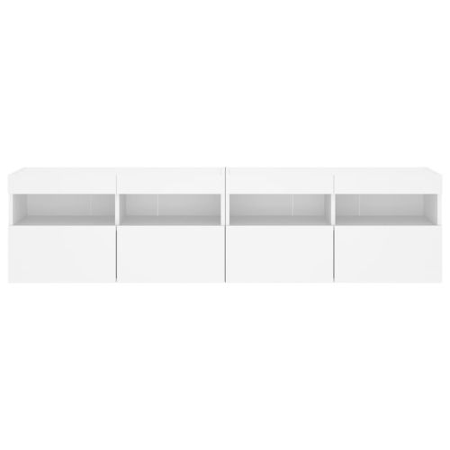 Стенни ТВ шкафове с LED осветление, 2 бр, бели, 80x30x40 см