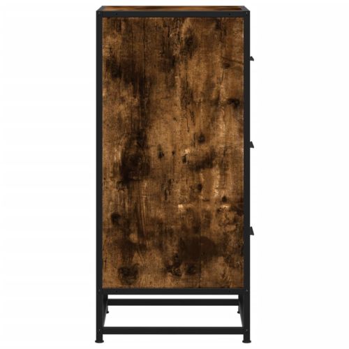 Сайдборд, опушен дъб, 35,5x35x76 см, инженерно дърво и метал