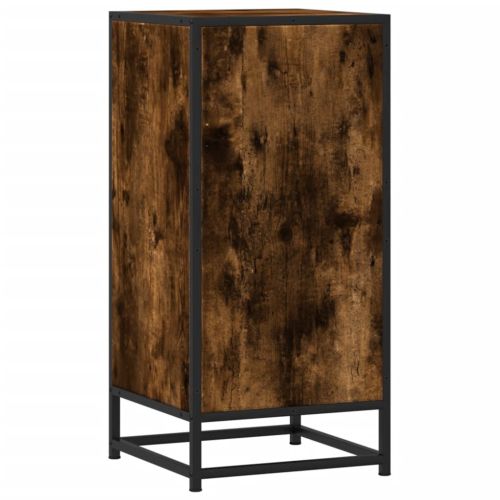 Сайдборд, опушен дъб, 35,5x35x76 см, инженерно дърво и метал