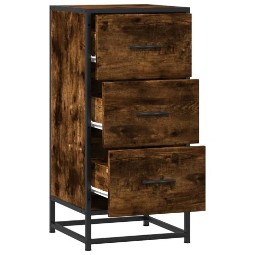 Сайдборд, опушен дъб, 35,5x35x76 см, инженерно дърво и метал