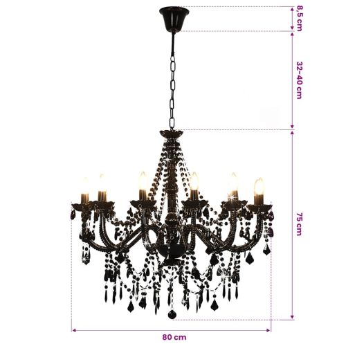 Полилей с кристали, черен, 12 х Е14 крушки