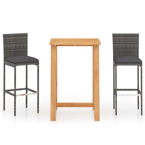 Градински бар комплект с възглавници, 3 части, сив