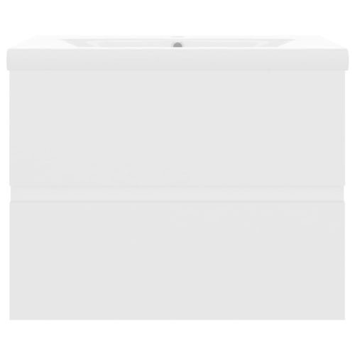 Шкаф за баня с вградена мивка, бял, инженерно дърво