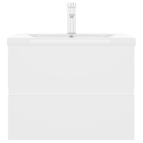 Шкаф за баня с вградена мивка, бял, инженерно дърво