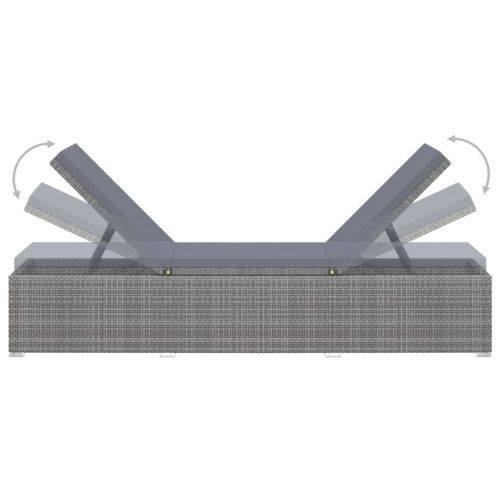 Шезлонг с шалте и маса за чай, полиратан, сив