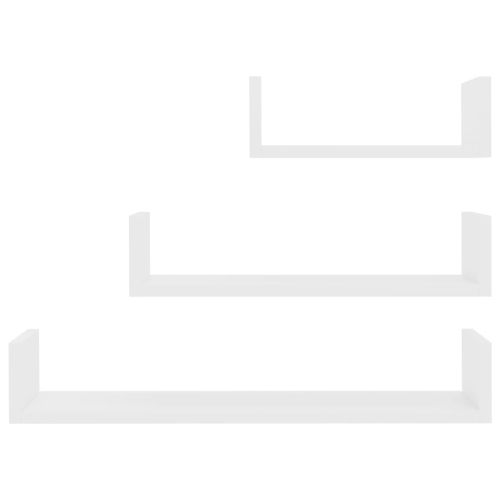 Стенни рафтове, 3 бр, бели, инженерно дърво