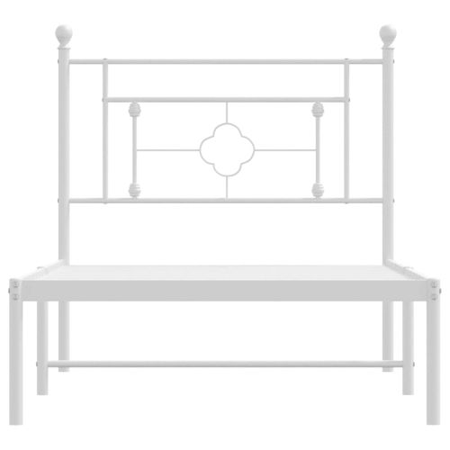 Метална рамка за легло с горна табла, Бял, 100x200 см