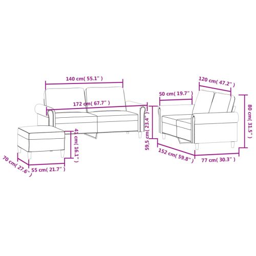 Комплект дивани от 3 части с възглавници, светлосив, кадифе
