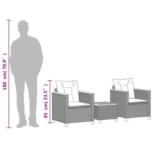 Бистро комплект с възглавници 3 части бежов полиратан и акация