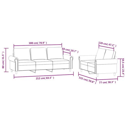 Комплект дивани от 2 части с възглавници, кафяв, кадифе