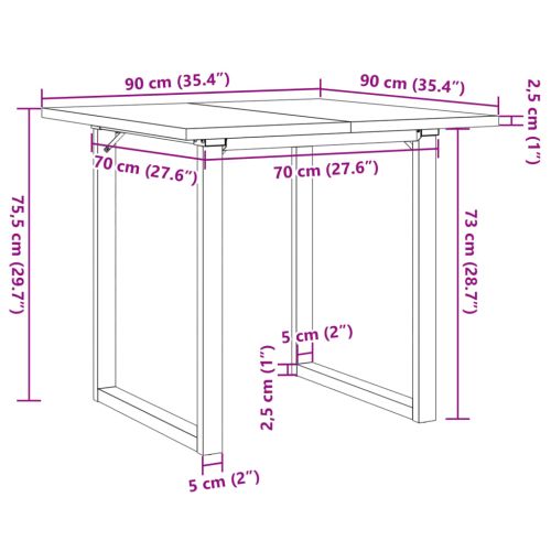 Трапезна маса О-образна рамка 90x90x75,5 см бор масив и стомана