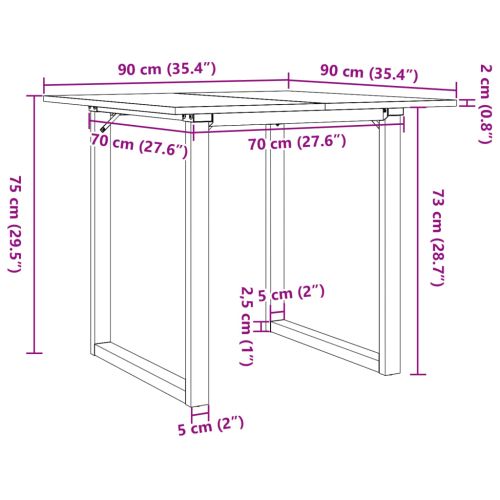 Трапезна маса О-образна рамка 90x90x75 см бор масив и стомана