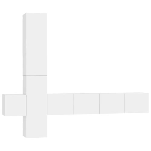 Комплект ТВ шкафове от 5 части, бял, инженерно дърво