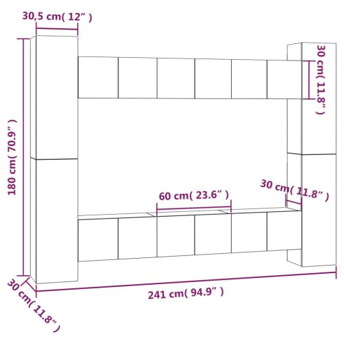 Комплект ТВ шкафове от 10 части, опушен дъб, инженерно дърво