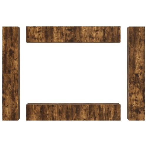 Комплект ТВ шкафове от 10 части, опушен дъб, инженерно дърво