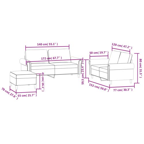 Комплект дивани от 3 части с възглавници, розов, кадифе