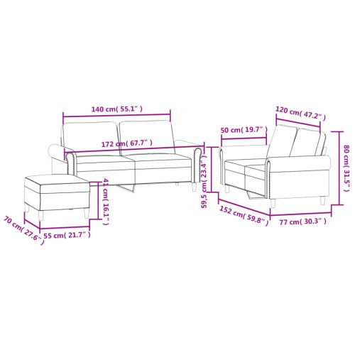 Комплект дивани от 3 части с възглавници, кремав, кадифе