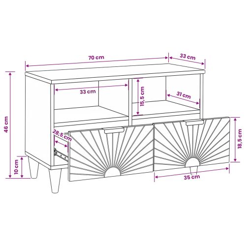 ТВ шкаф с рафт Черен и златен 70 x 33 x 46 см Инженерно дърво