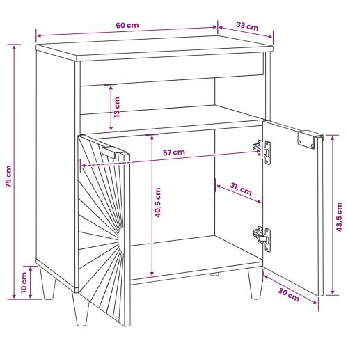 Служебен шкаф с рафт с врата Черен и златен 60 x 33 x 75 cm