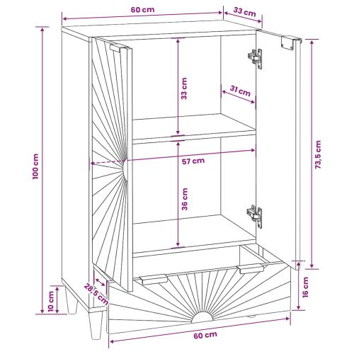 Страничен шкаф с чекмедже Черен и златен 60 x 33,5 x 100 см